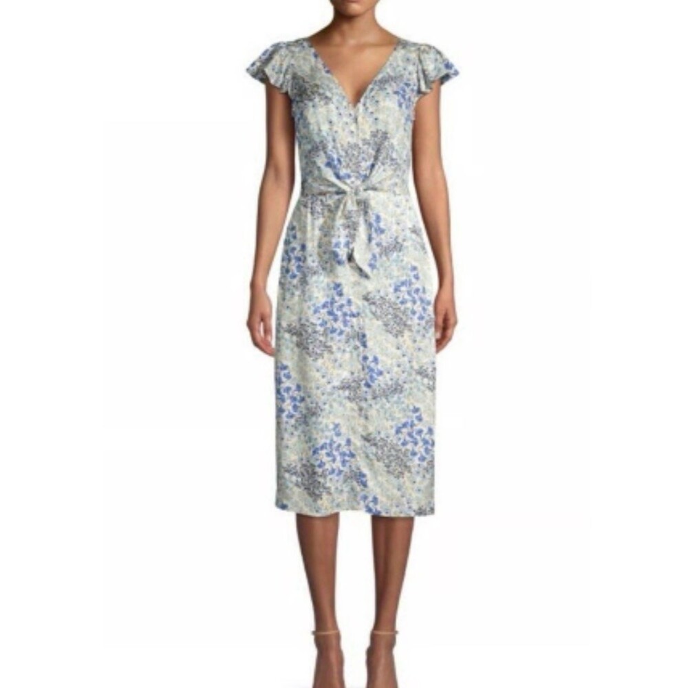 Rebecca Taylor Silk Dress Floral Tie Front Size 0 Wedding Feminine Romantic